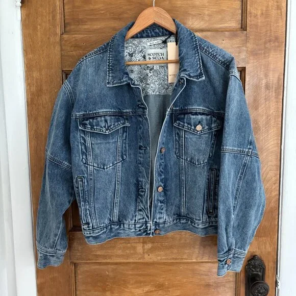 NWT! Scotch & Soda Cropped Bomber Jean Jacket - XL - Picture 2 of 8